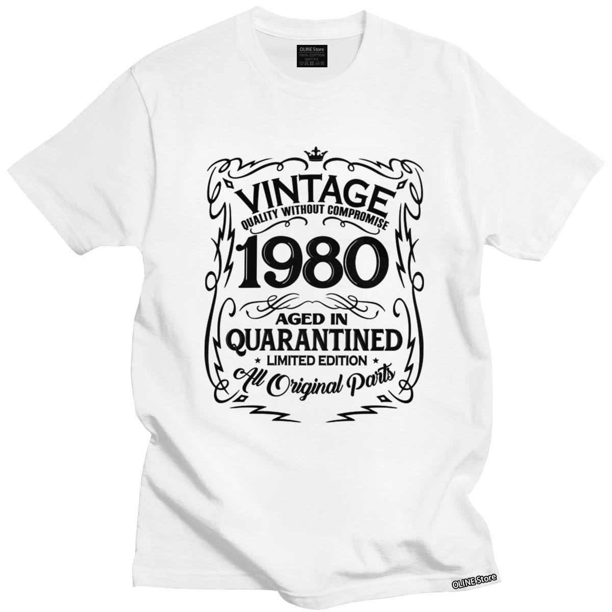 

Mens Vintage 1980 Tshirt Short Sleeved Cotton T-shirt 40th Birthday All Original Parts Shirts Quarantined 2020 Tee Tops Clothing