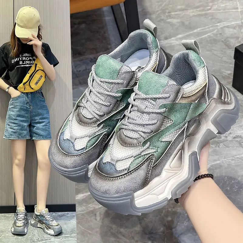 

Height Increasing Insole Dad Shoes 2022 Summer New Retro Platform Mesh Breathable Sports Casual Empty Women's Sneakers