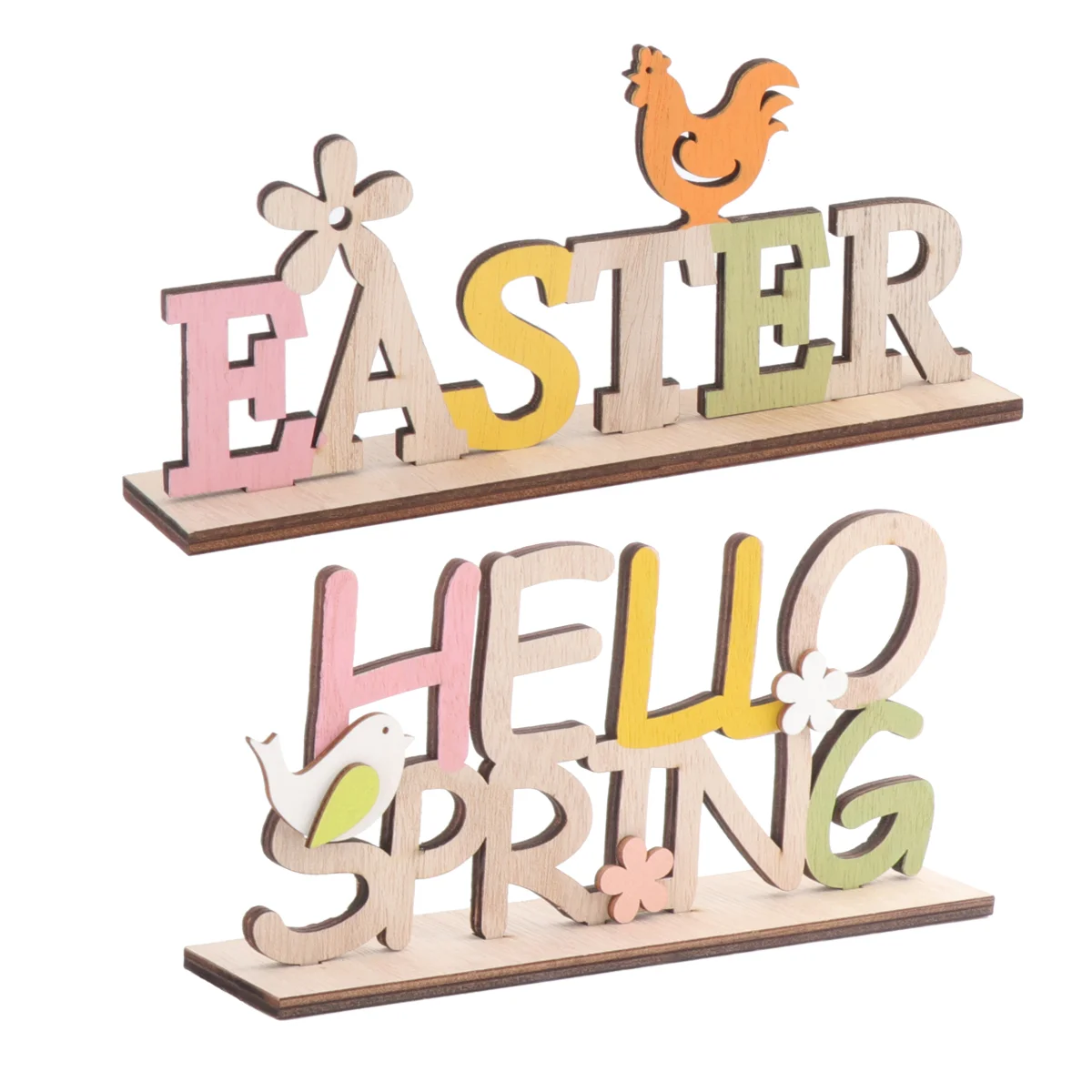 

Easter Table Sign Wooden Signs Wood Spring Decor Ornament Decorations Desktop Figurine Decoration Tabletop Chick Hello Happy