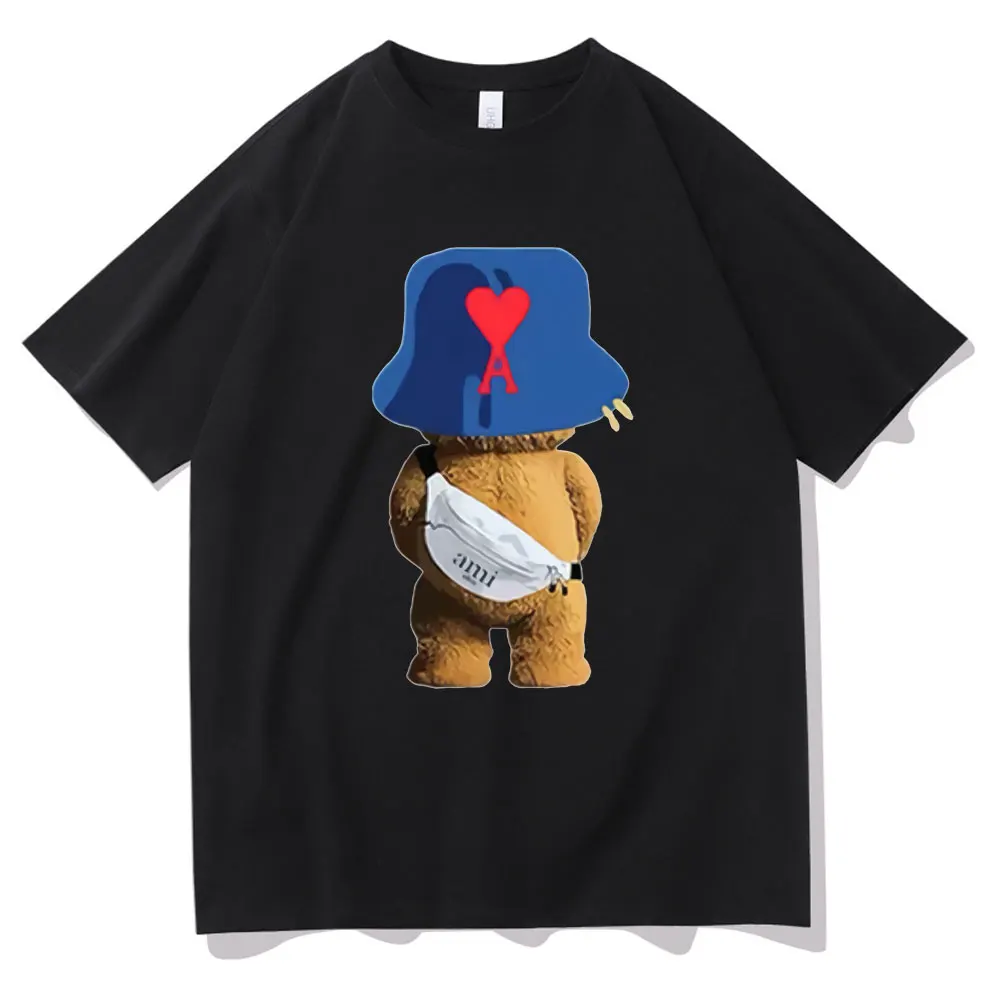 

New Hearts A Tshirt Street Brown Bear Style T Shirt O Collar Men Women Basketball Hip Hop Oversized Tee Anime Cartoon T-shirt
