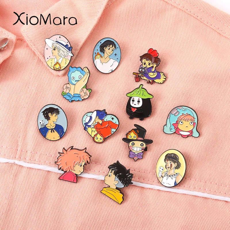 

Cartoon Anime Movie Character Enamel Pin Sofia Ponyo Sosuke Fire Demon Calcifer Brooches For Clothes Jewelry For Friend Kids