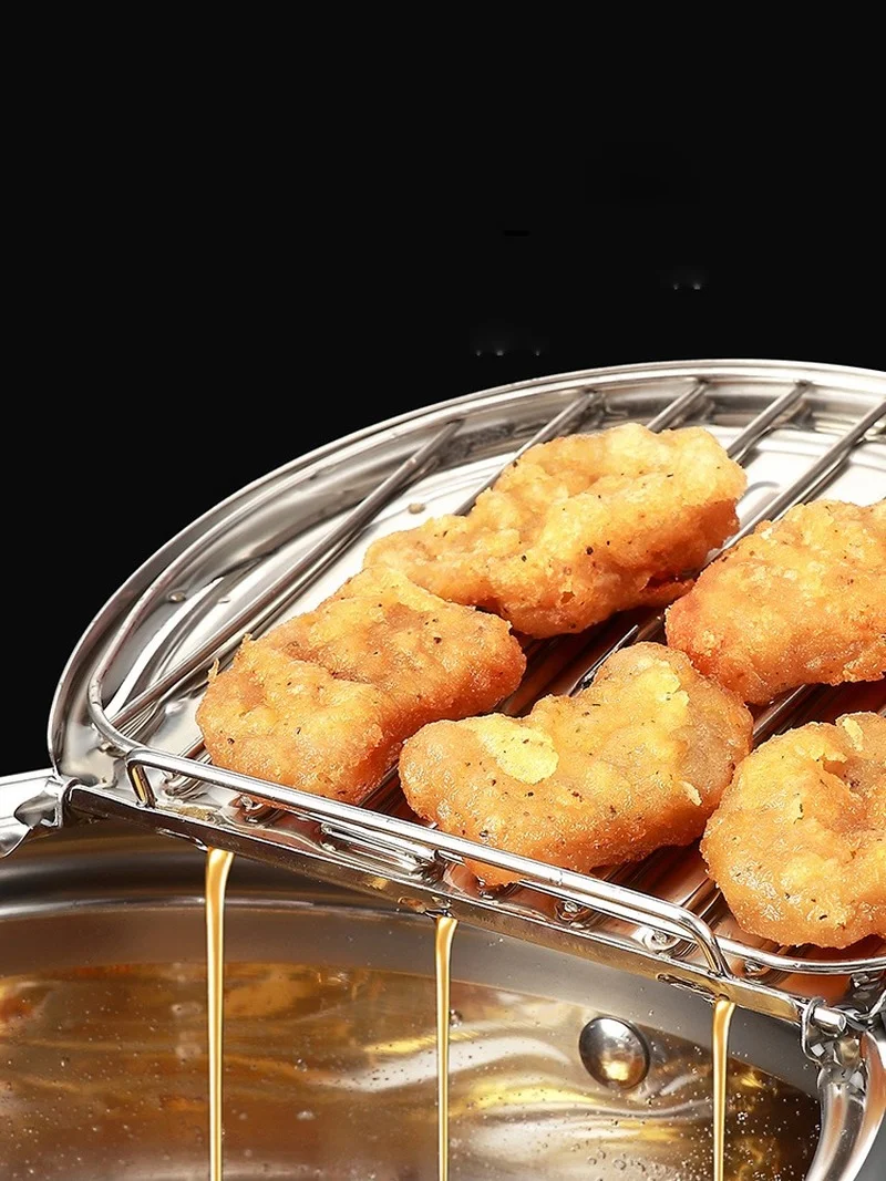 Japanese Deep Frying Pot With a Thermometer And Lid 304 Stainless Steel Kitchen Fried Fries ChickenTempura Fryer Pan 20 24 cm | Дом и сад