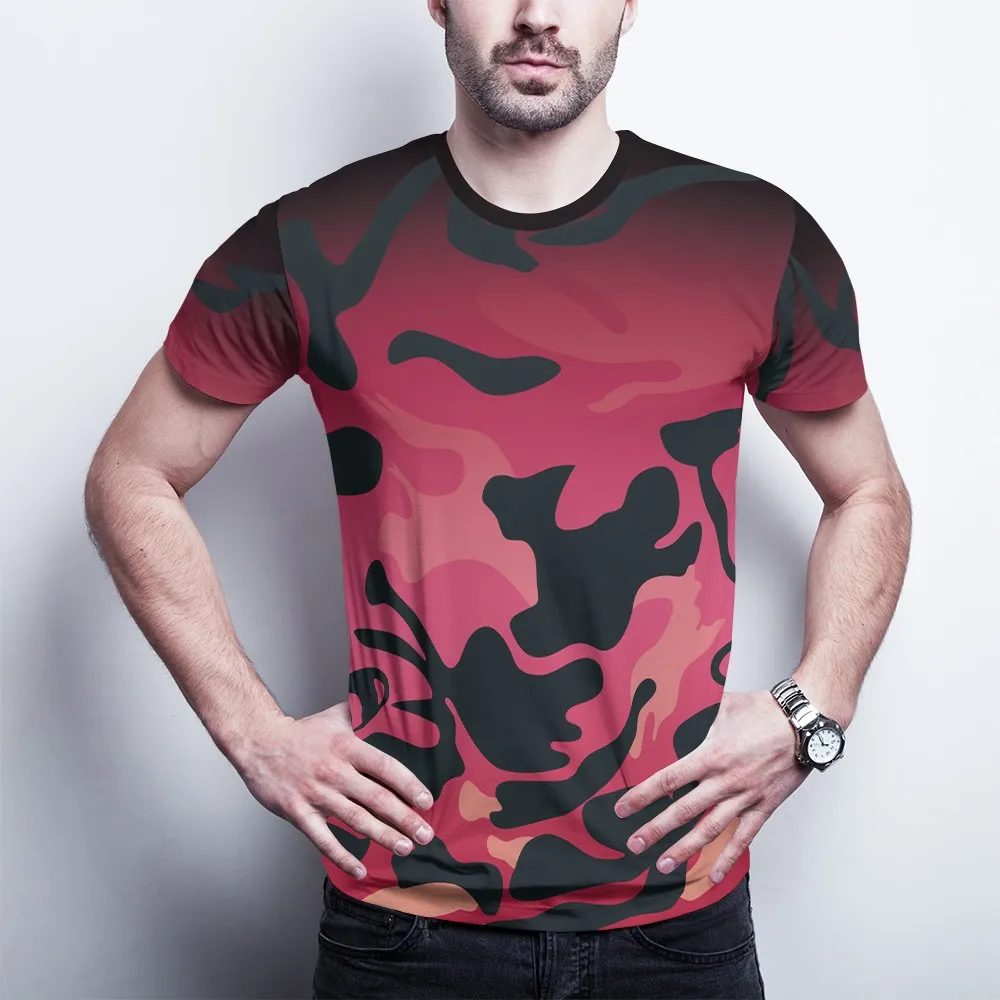 

New Gradient Color Casual T-Shirt Men's Breathable Sports O-Neck Fashion Short Sleeve Tops Wholesale Discount