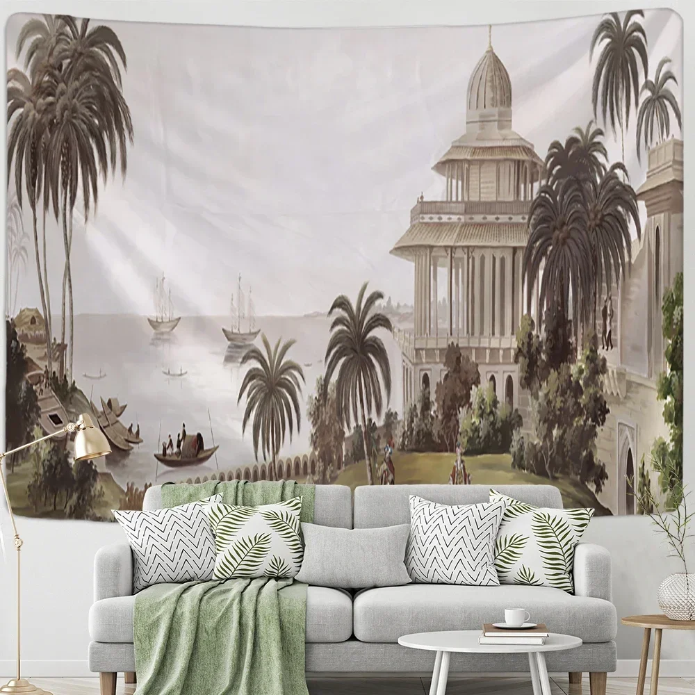 Зеленый гобелен с попугаем приморские лесные растения настенный хиппи тапиз