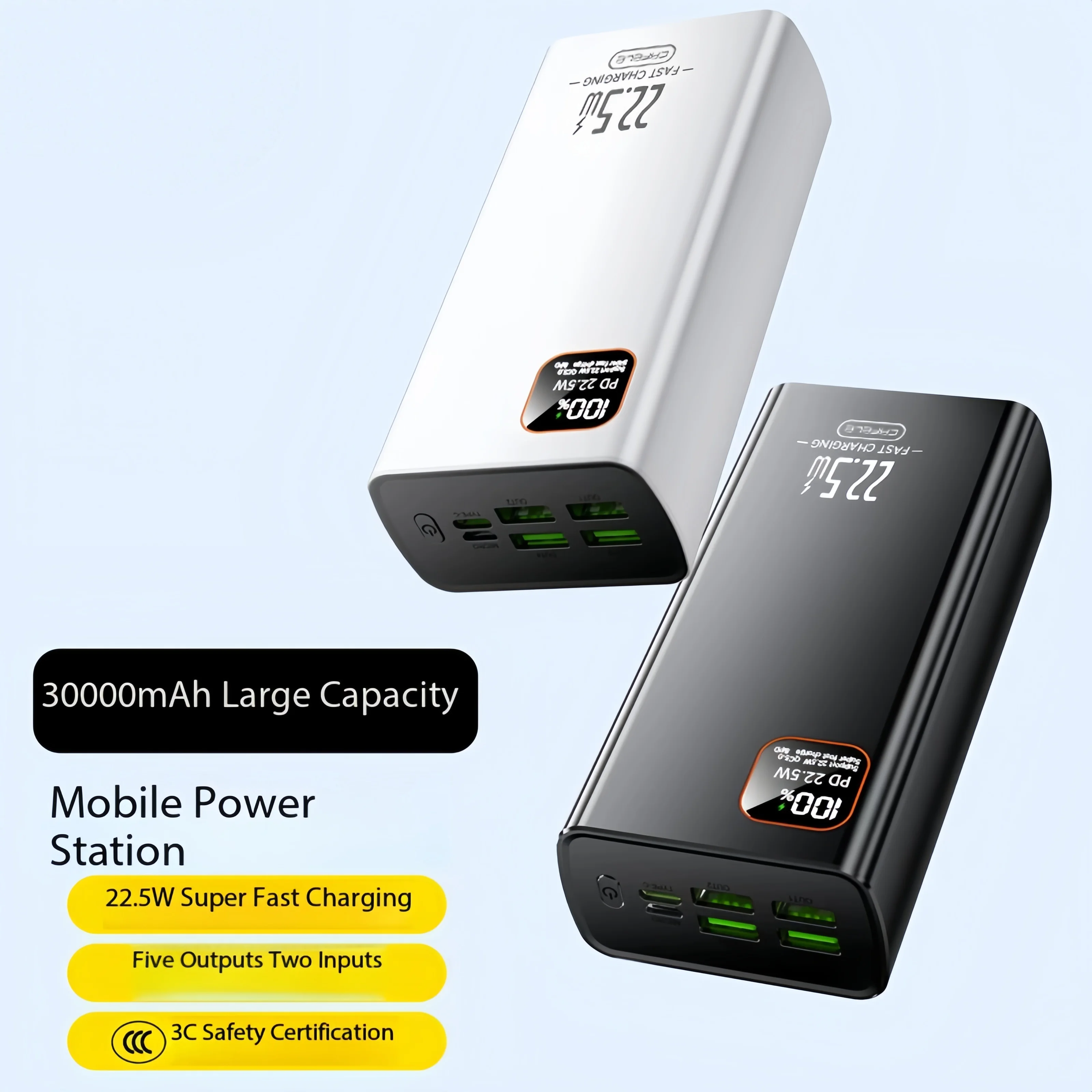 Фото Портативное зарядное устройство (Power Bank) 22.5W, 500000 мАч / 30000 мАч, высокая емкость, сверхбыстрая зарядка для iPhone, Samsung, Huawei 2026 №2