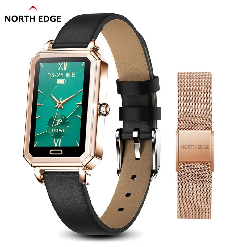 

NORTH EDGE Women Watches Fashion Square Ladies Smart Watch Green Dial Mesh Luxury Women Watch Heart Rate Oxygen For Android IOS