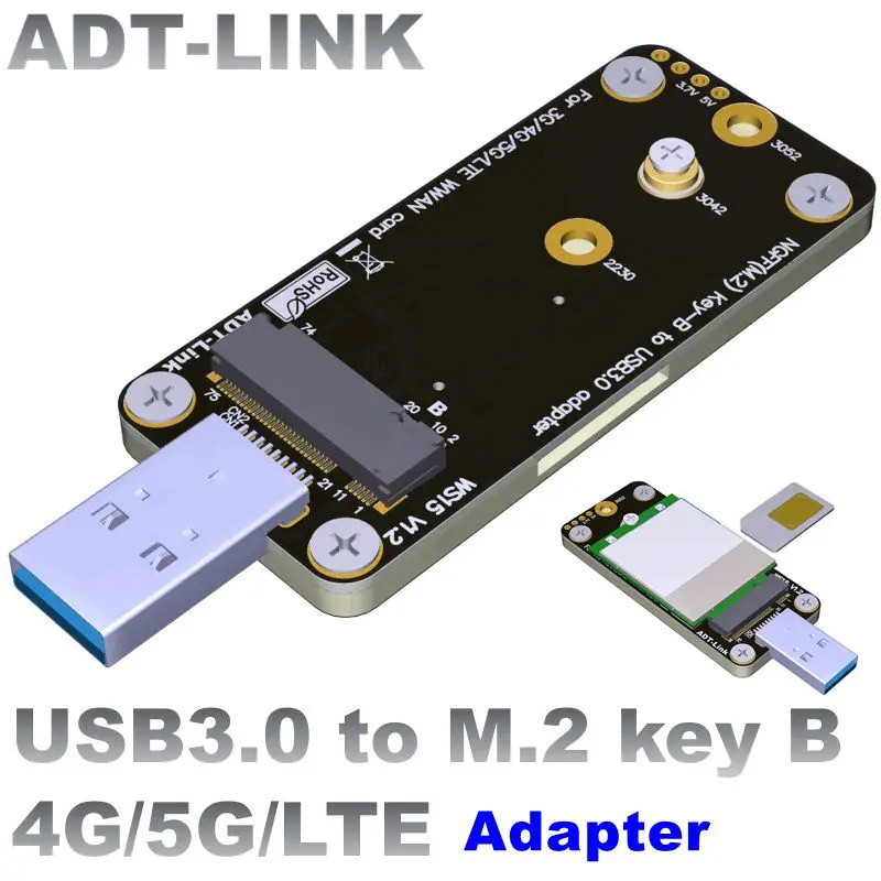 ADT Новый адаптер NGFF M.2 Key-B к USB 3,0, переходная карта с двумя SIM-картами для 3G/4G/5G LTE, беспроводной модуль, модем, карта WWAN, 3,7 В, 3 а/4 а ADT Новый адаптер NGFF M.2 Key-B к USB 3,0, переходная карта с двумя SIM-картами для 3G/4G/5G LTE, беспроводной модуль, модем, карта WWAN, 3,7 В, 3 а/4 а