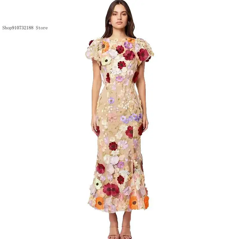 Платье в европейском и американском стиле с цветочной вышивкой