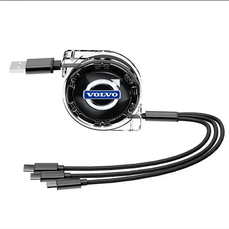 

Кабель для передачи данных 3 в 1, масштабируемый телефон, кабель для быстрой зарядки, автомобильные аксессуары для Volvo Xc60 Xc90 V40 V60 S60 V50 V90 S80 C40 XC40 V70 t6