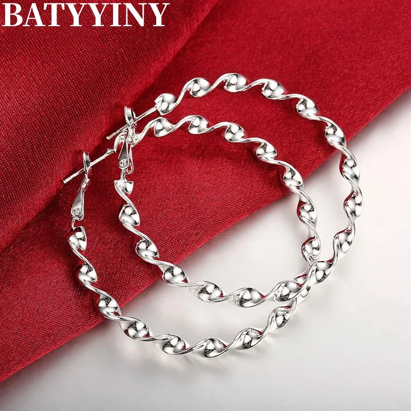 

BATYYINY Fashion Jewelry Pure 925 Sterling Silver 5cm Earrings Temperament Woman Beautiful Big Circle Earrings Christmas Gifts