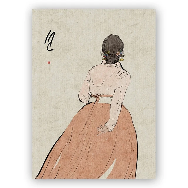 

Корейский художественный принт, азиатская традиция, настенное художественное украшение, холст, живопись, плакат ханбок, корейская культура, настенные панно, домашний декор комнаты