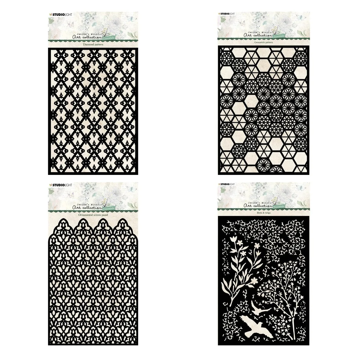 

2022 New Ornamental Screen Panel Diamond Geometric Pattern Birds Twigs Stencil Diy Paper Cards Making Dcoration Coloring Molds