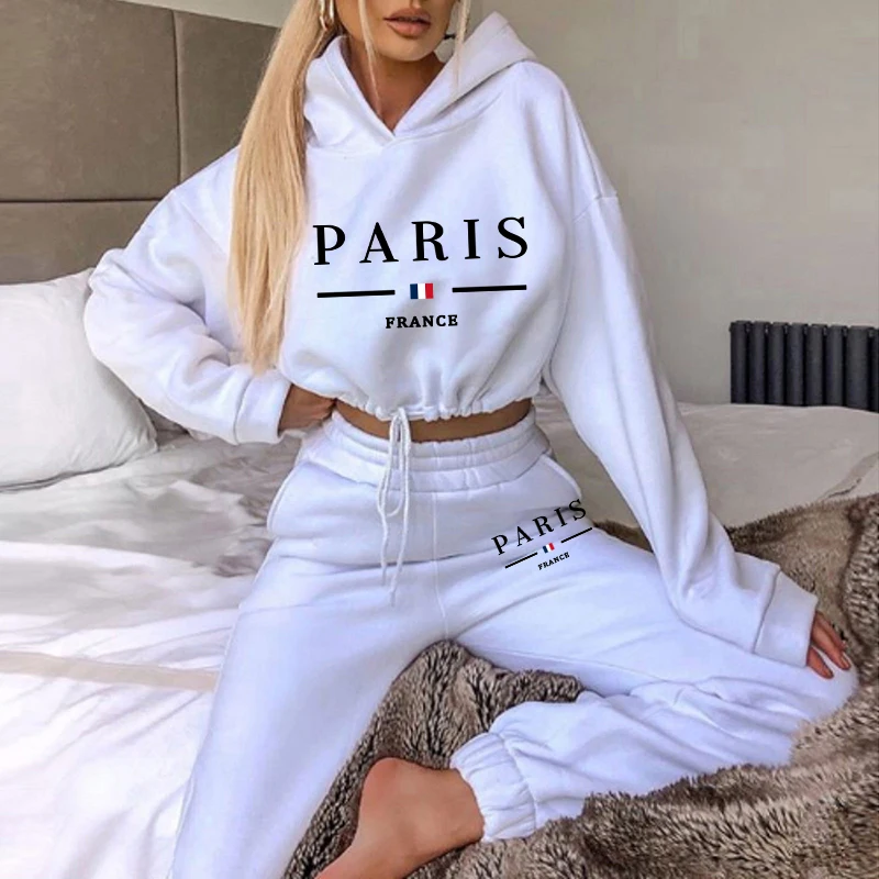 Женский спортивный костюм с принтом Парижа повседневные короткие толстовки