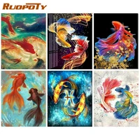 ruopoty diy oil painting by numbers kits goldfish 60x75cm acrylic paint by numbers animals frameless number painting on canvas