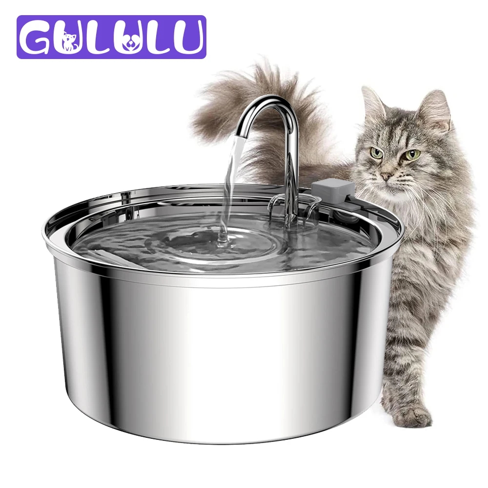 

GULULU Stainless Steel Pet Cat Water Fountain Automatic Water Tap Cats Drinking Dispenser Smart Filter Dog Drinker Cat Supplies