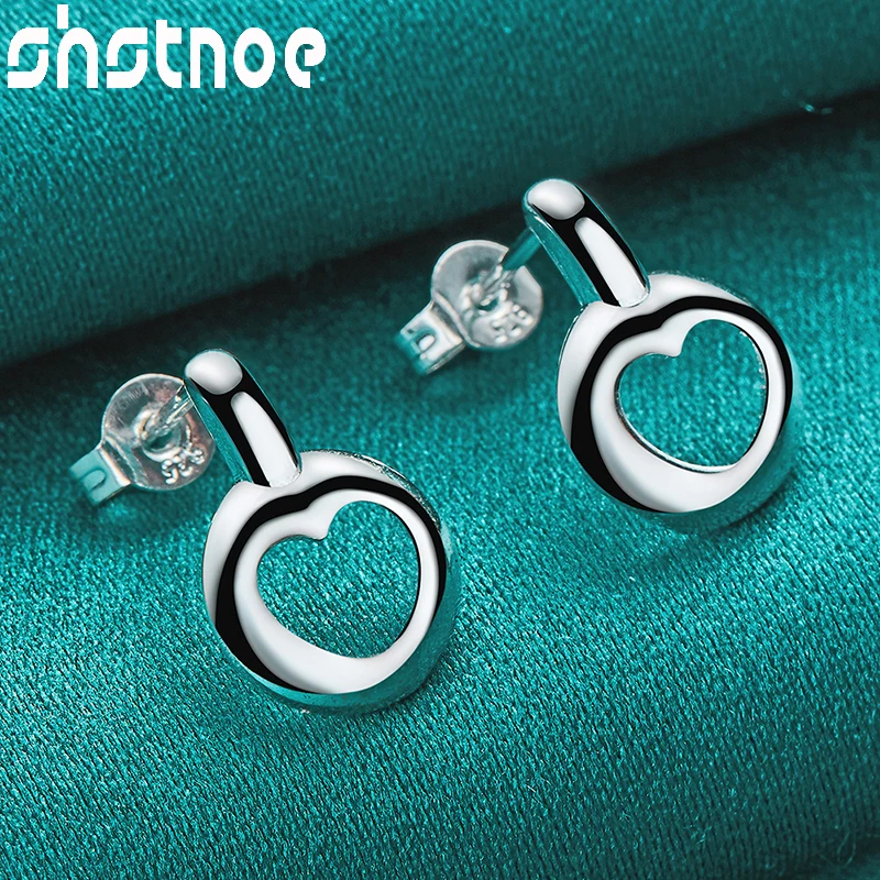 

SHSTONE 925 Sterling Silver Jewelry Circle Hollow Heart Stud Earrings Cute Gift For Women Bride Lady Anniversaries Wedding Party