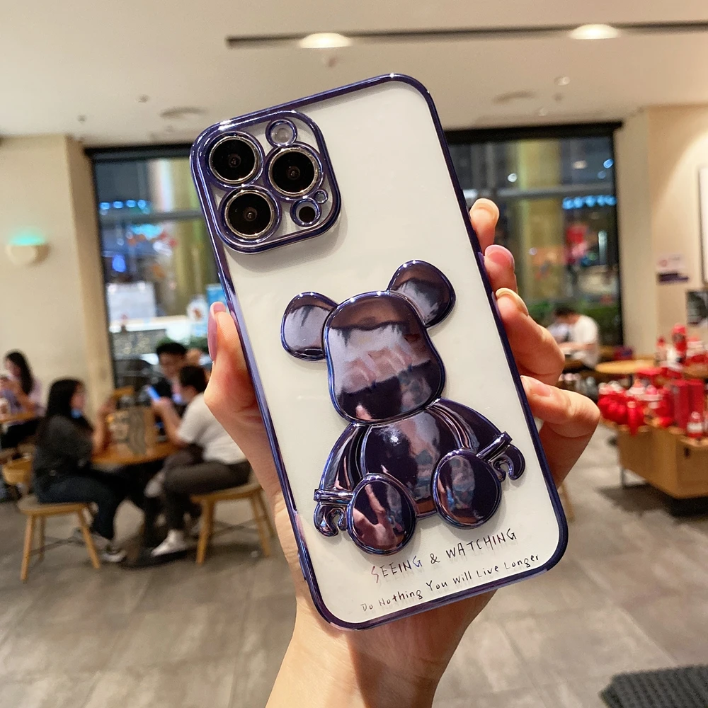 Модный чехол с медведем для телефона iPhone 13 12 11 Pro Max X Xs Xr 7 8 Plus SE 2020 прозрачный