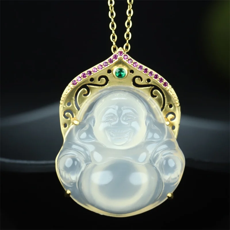

Hot Selling Natural Hand-carved Inlay Copper Plated 24k Maitreya Buddha Necklace Pendant Fashion Jewelry Men Women Luck Gifts1