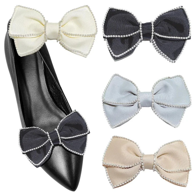 

Elegant Bow Shoe Clips Pearl Chain Detachable Shoe Decoration Women Shoe Embellishment DIY Crafts for Wedding Party 2 Pcs