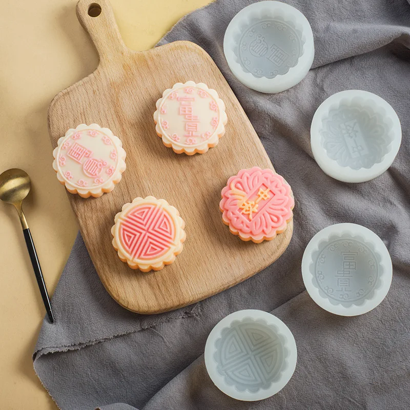 

Round Wealthy Mid-Autumn Festival Moon Cake Silicone Mold Flower Pudding Snow Skin Mung Bean Cake Pineapple Cake Mold