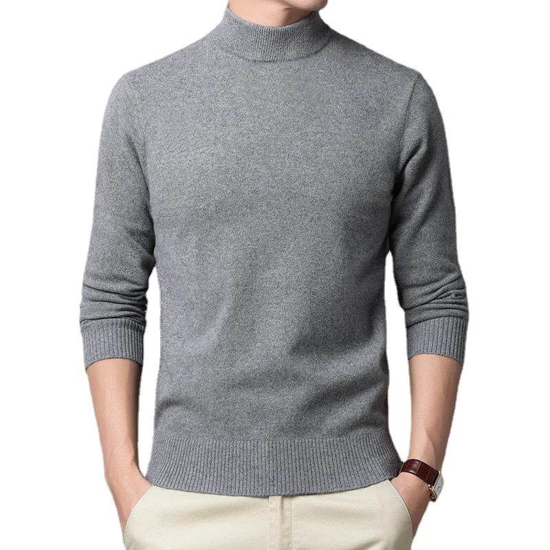 

2023 Sweater Warm Men's Half Turtleneck Solid Color Pullover Fashion Thickening Middle-aged Long-sleeved Top pullover