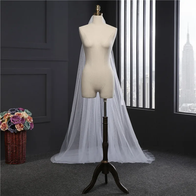 

Real Photos White/Ivory Wedding Veil 3 Meters Long Comb Cut Edge Three -Layers Cathedral Bridal Veil Wedding Accessories