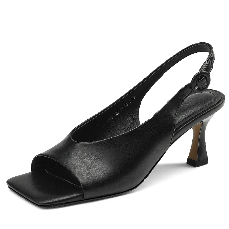 

Summer Women's Sandals Thin Heels 7 Cm Black Peep Toe Square Fashion Ladies Shoes 1107M979