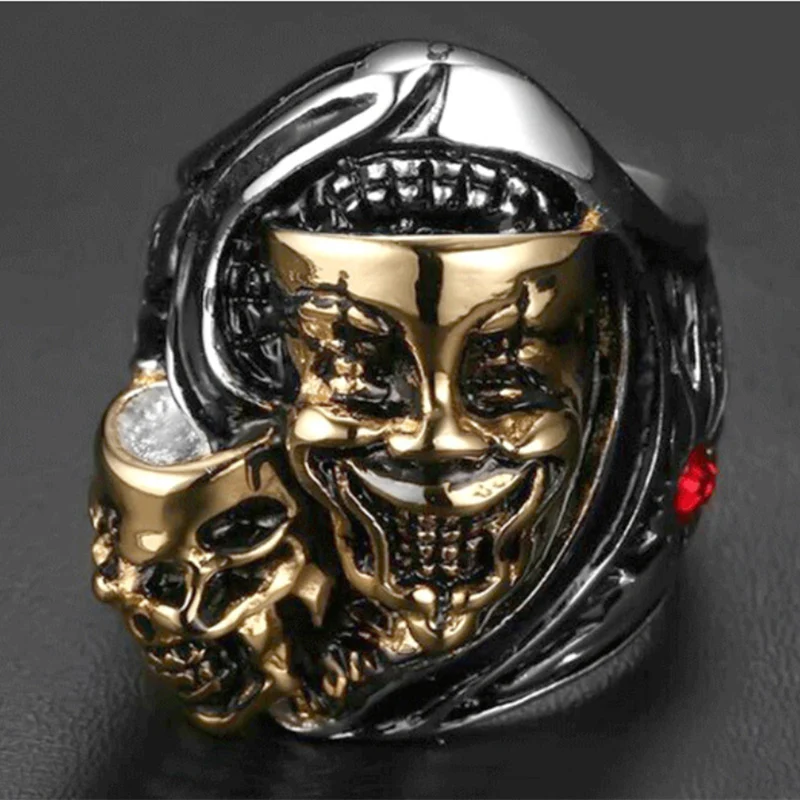 

YW GAIRU Retro Gothic Titanium Steel Ghost Face Laughing Clown Men Ring Unique Items Punk Stainless Steel Skull Rings Jewelry