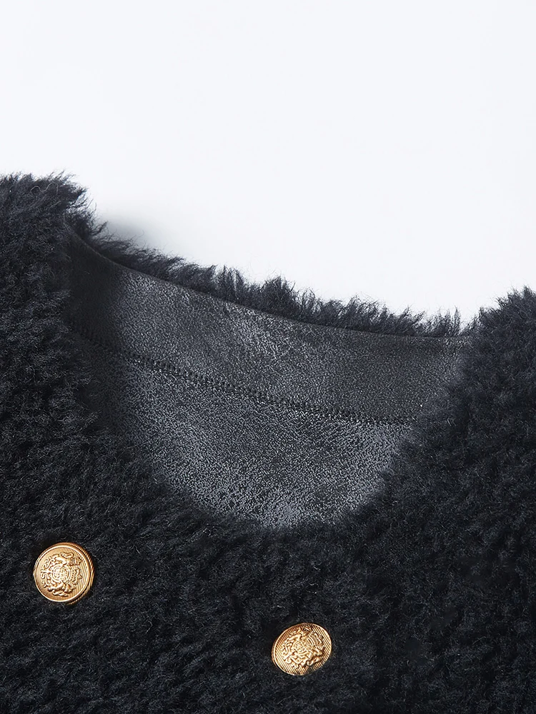 2024 двухрядная золотая пряжка маленькая меховая верхняя одежда из овечьей шерсти