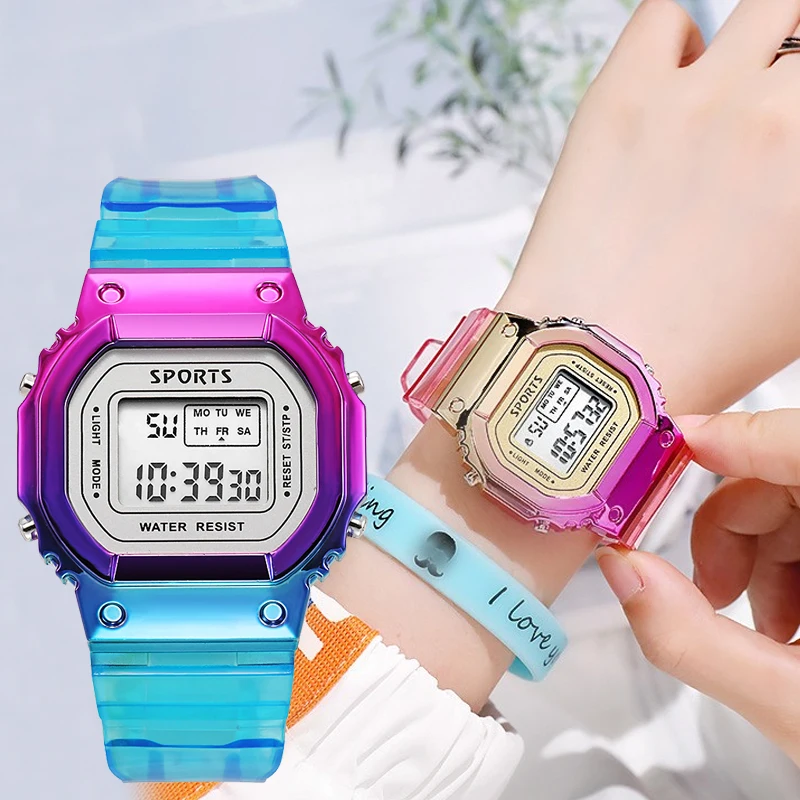 

Fashion Unisex Sports Watch Digital LED Luminous Multifunction Alarm Chronograph Waterproof Backlight Square Children Watches