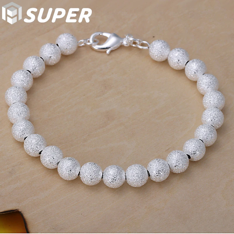 

925 Sterling Silver 8mm Matte Bead Ball Chain Bracelet For Woman Engagement Wedding Jewelry