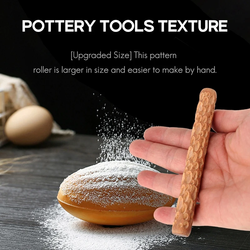 2Pcs Clay Modeling Pattern Rollers Cobblestone Wood Grain Rolling Pin Textured Hand Roller Pottery Tools