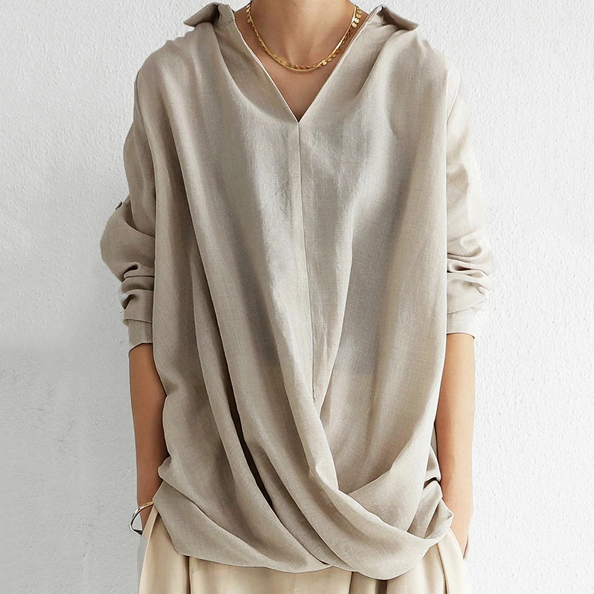 

Yeezzi 2022 Casual Loose Ramie Cotton Asymmetric Solid Color Spring Summer Fashion Female Fitness Blouse Top for Women