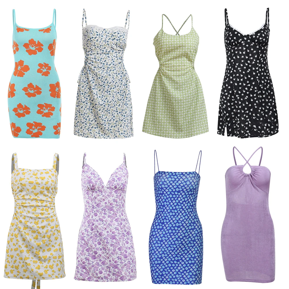 

Halter Mini Dress 90s Vintage Floral Off Shoulder Backless Bandage Sexy Short Slim Dress Bodycon Y2K Aesthetic Patry Streetwear