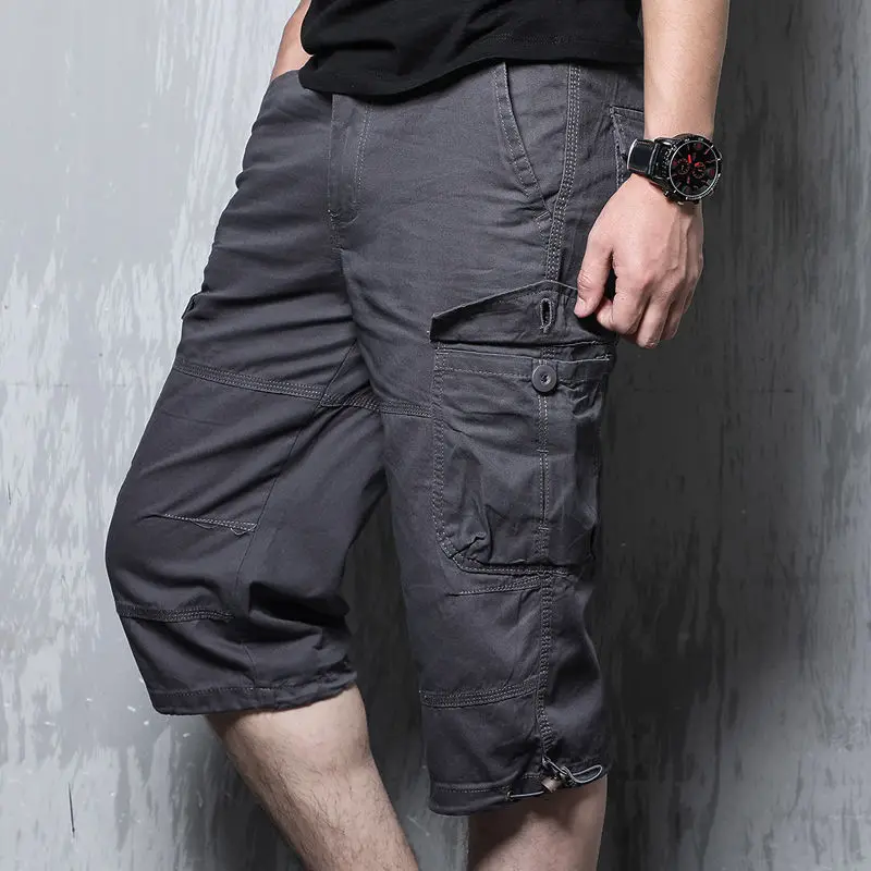

2022 Summer Men's Baggy Multi Pocket Military Cargo Shorts Male Cotton Tactical Pants Mens Cropped Trousers 5XL Q59