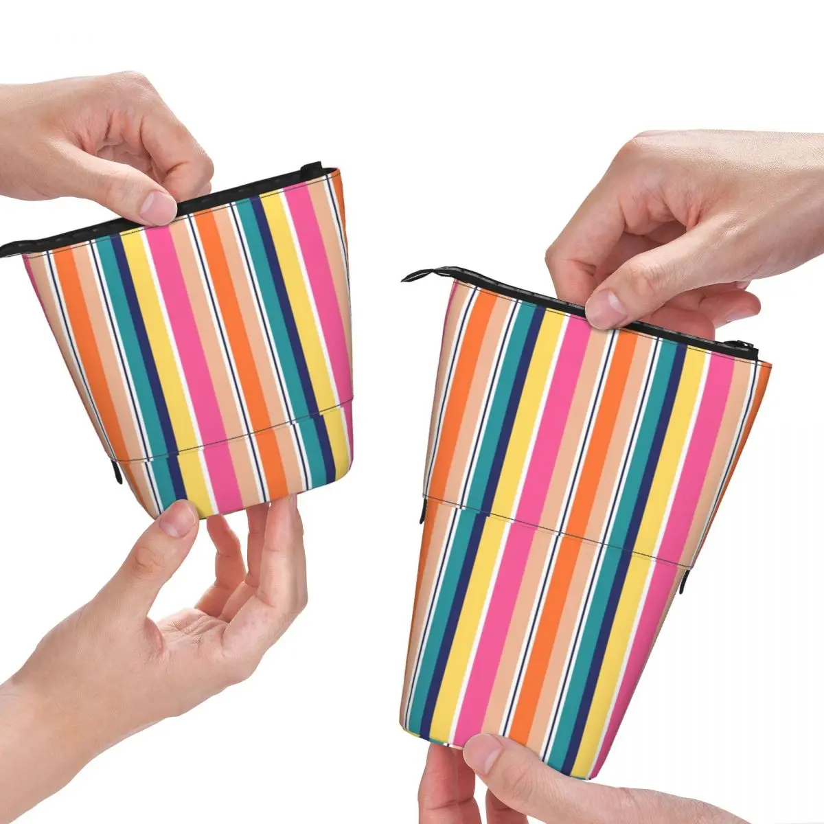 

Bright Striped Fold Pencil Case Colorful Stripes Print Back to School Fashion Standing Pencil Box Teens Pen Bags