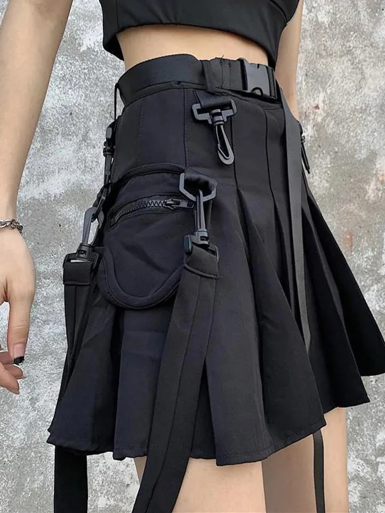 Женская юбка QWEEK Techwear черная в готическом стиле Харадзюку мини-юбка с высокой