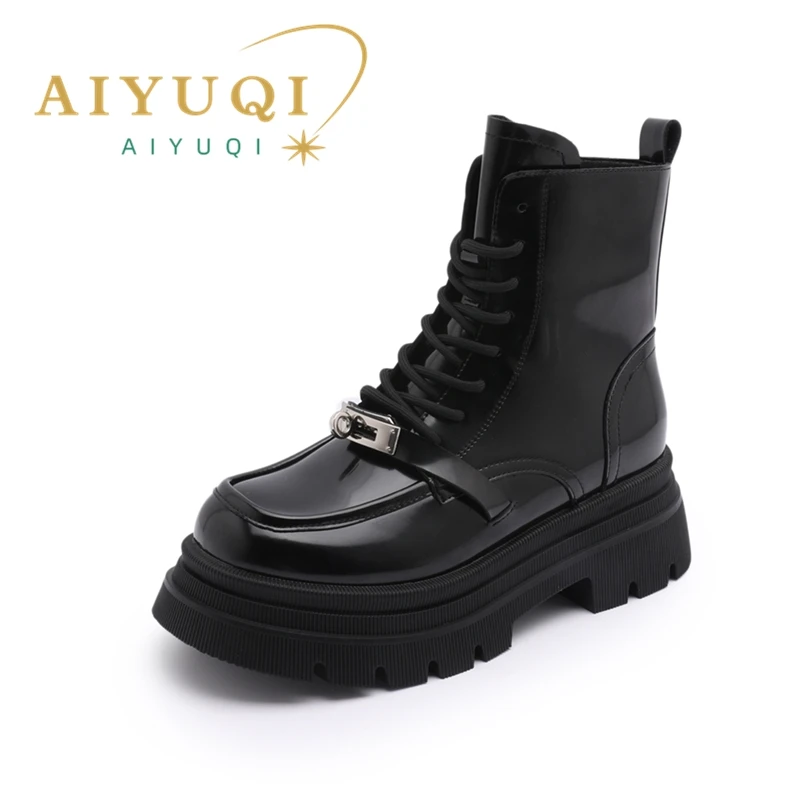 AIYUQI Marton Boots For Women Autumn Genuine Leather Ankle Boots For Women platform British Style Motorcycle Boots For Ladies