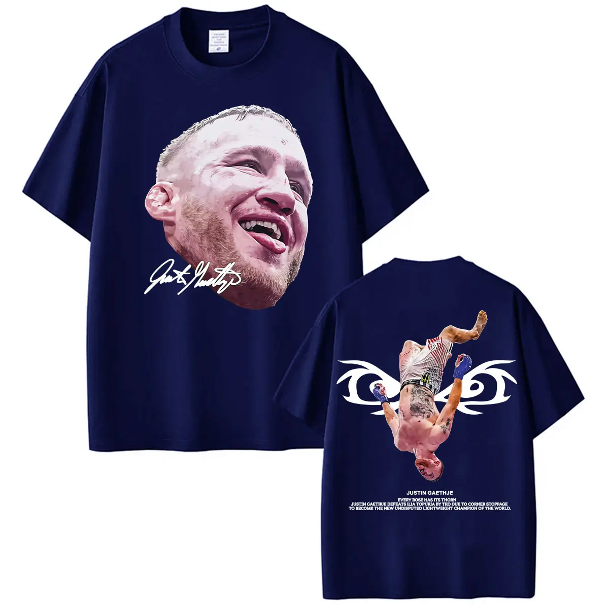 Фото Футболки с двусторонним принтом The Highlight Justin Gaethje для мужчин и женщин, классическая готическая футболка в стиле High Street, летние топы, футболка с круглым вырезом №2