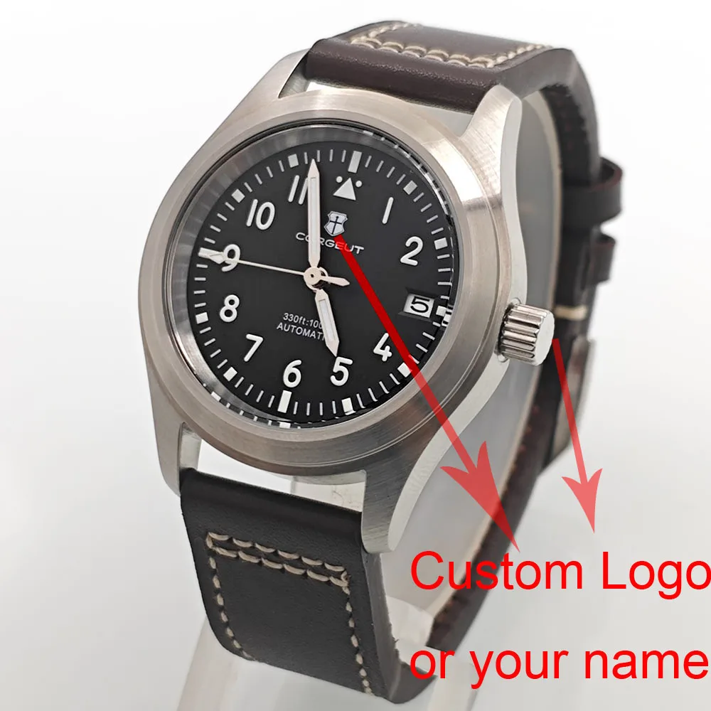 Мужские часы Corgeut 36 мм/39 мм черные синие зеленые белые циферблаты серебристый PVD