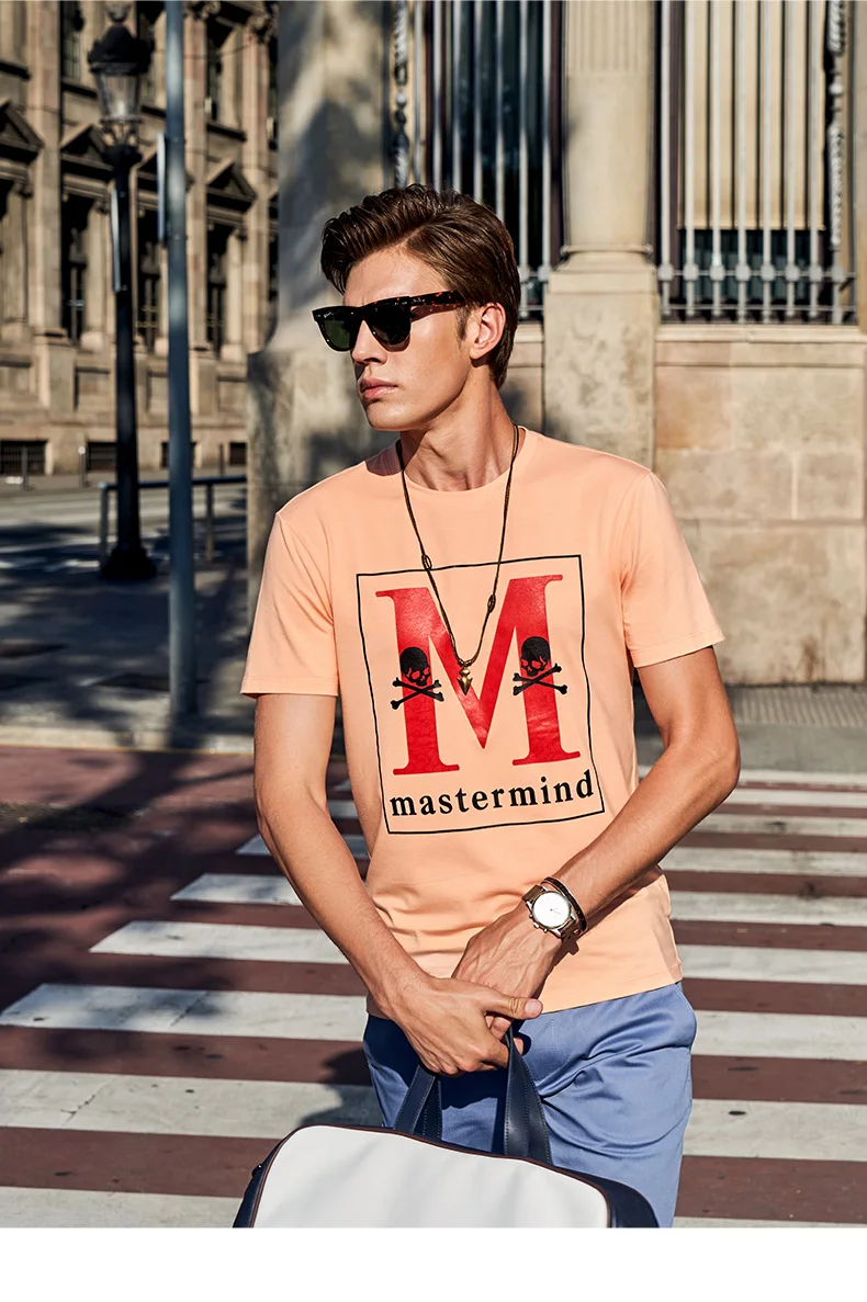 

7909 Punk trend printing blended T short-sleeved summer short-sleeved t-shirt men's round neck