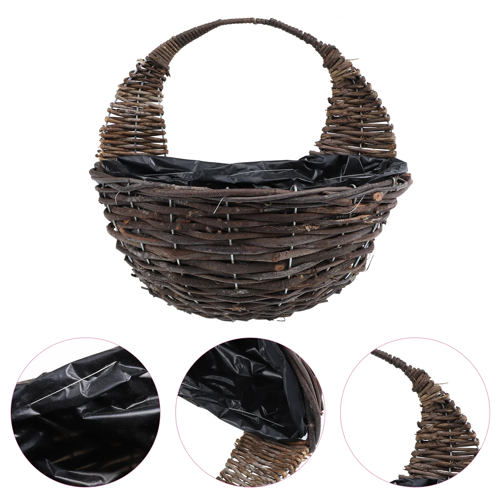 

Hanging Planter Basket Wall Flower Pot Woven Pots Rattan Round Outdoor Baskets Fence Railing Wicker Balcony Half Holder Air