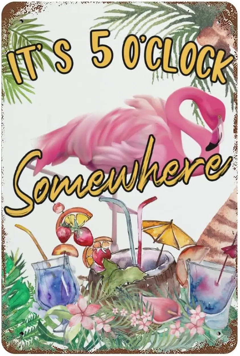 Flmngo Bech ts 5 часов Somewhere Tn Sgns Tk Br Pool Hot Tub Metl Plte Sgn Wll Decor 12 x 8 nch tn Retro Vntge