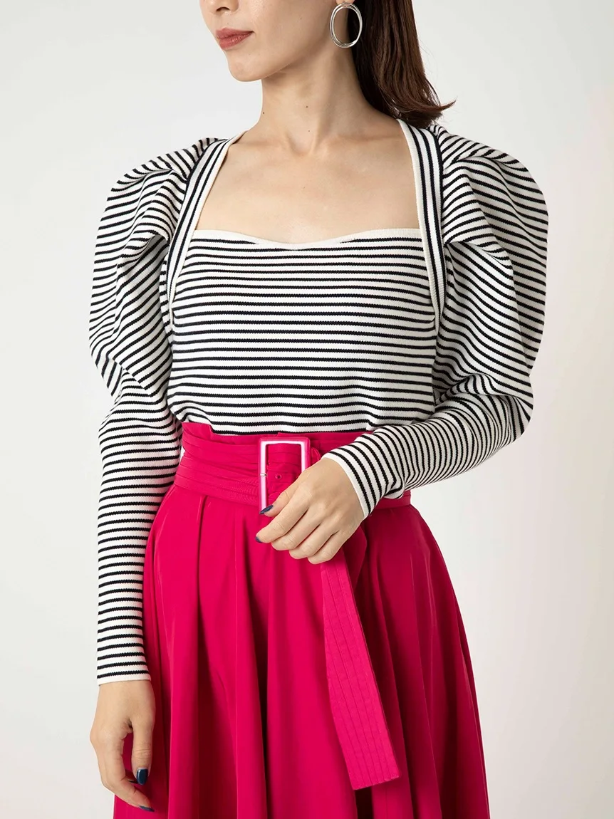 

Женские пуловеры в полоску, трикотажные джемперы с квадратным вырезом и пышными рукавами, милые Облегающие джемперы, корейская мода, весенн...