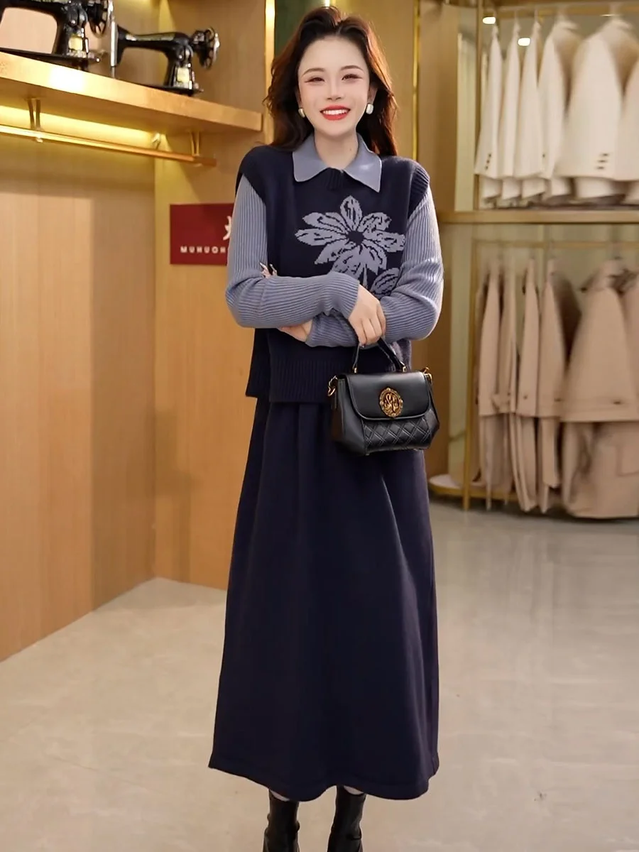 Жилет платье-жилет комплект из двух предметов новинка 2024 осень и зима элегантное