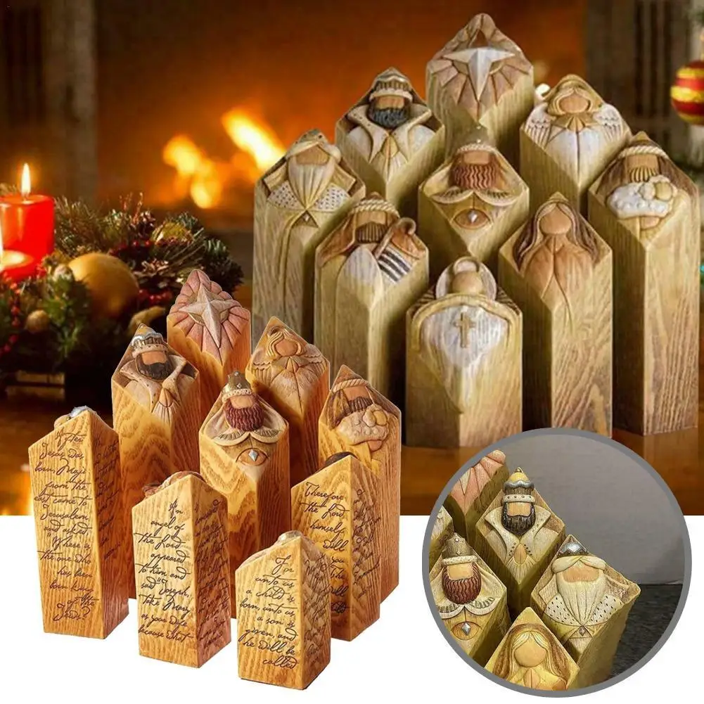 

9Pcs Resin Crafts Ornaments Heaven Nativity Tree Pillar Statues Desktop Ornaments Home Office Restaurant Decoration