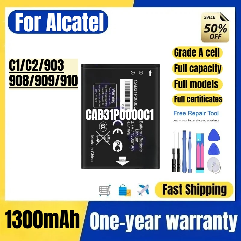Фото Аккумуляторы CAB31P0000C1 для телефонов Alcatel C1/C2/903/908/909/910: высококачественная сменная батарея класса А с инструментами для установки №1