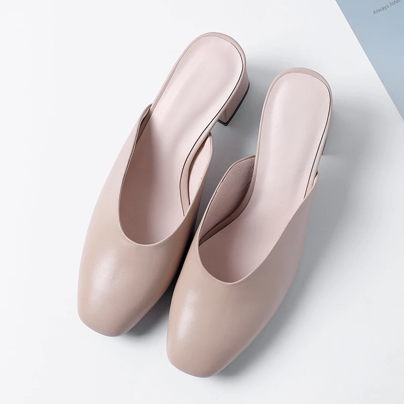 

NewCurve Mules for Women Genuine Leather Round Toe Thick Heels High Heels Slip-on Loafer Slingback Backless Casual Slippers