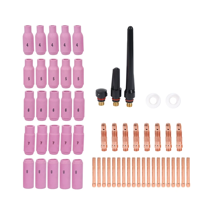 

58Pcs Tig Welding Torches Gas Lens Kit Collet Body Alumina Nozzle Consumables Kit Fit Wp-17/18/26 Series Tig Welding Torch Acces