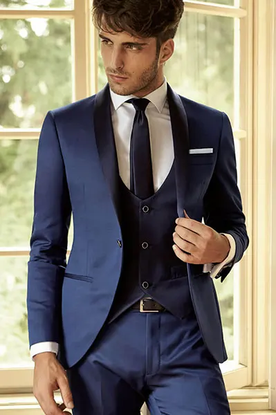

Latest Coat Pant Designs Navy Blue Men Suit Slim Fit 3 Piece Groom Shawl Lapel Tuxedo Custom Suits Party Blazer Terno Masculino